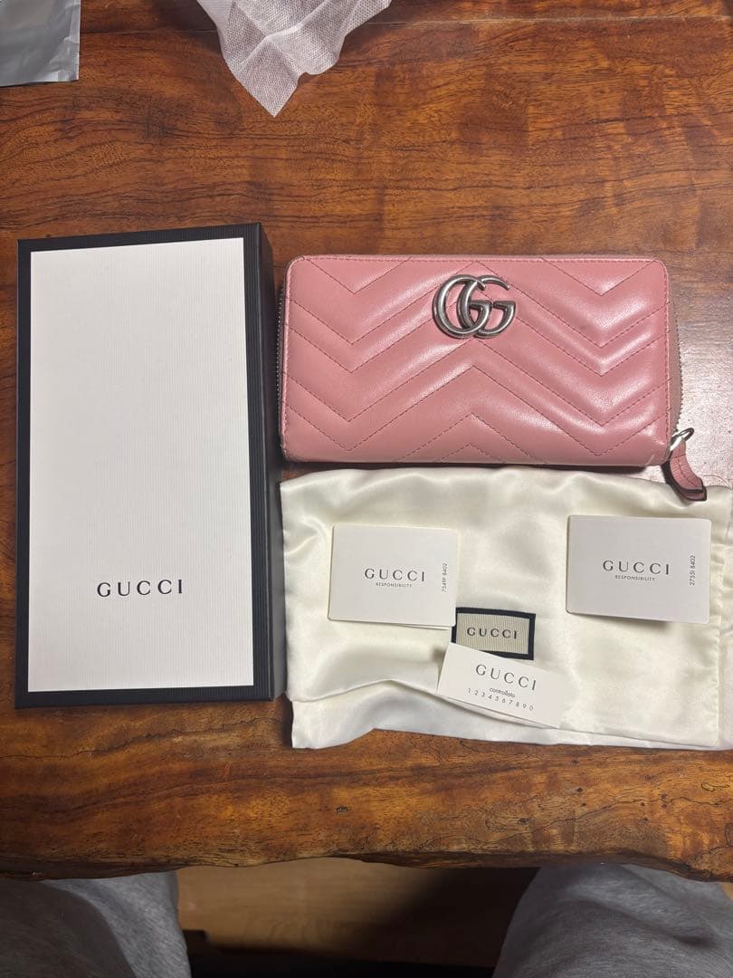 値下げ　GUCCI ピンク 長財布 ダブルGロゴ マーモント キルティングレザー