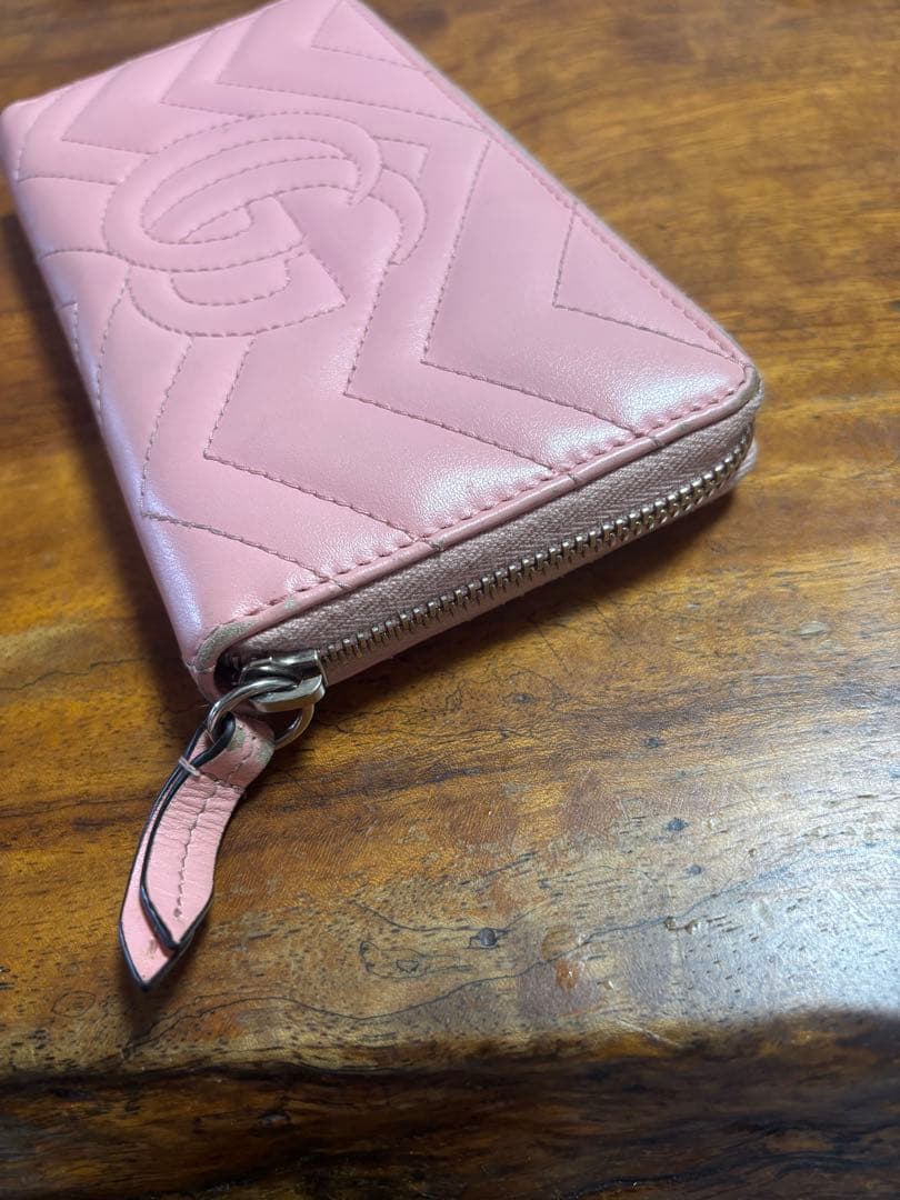 値下げ　GUCCI ピンク 長財布 ダブルGロゴ マーモント キルティングレザー