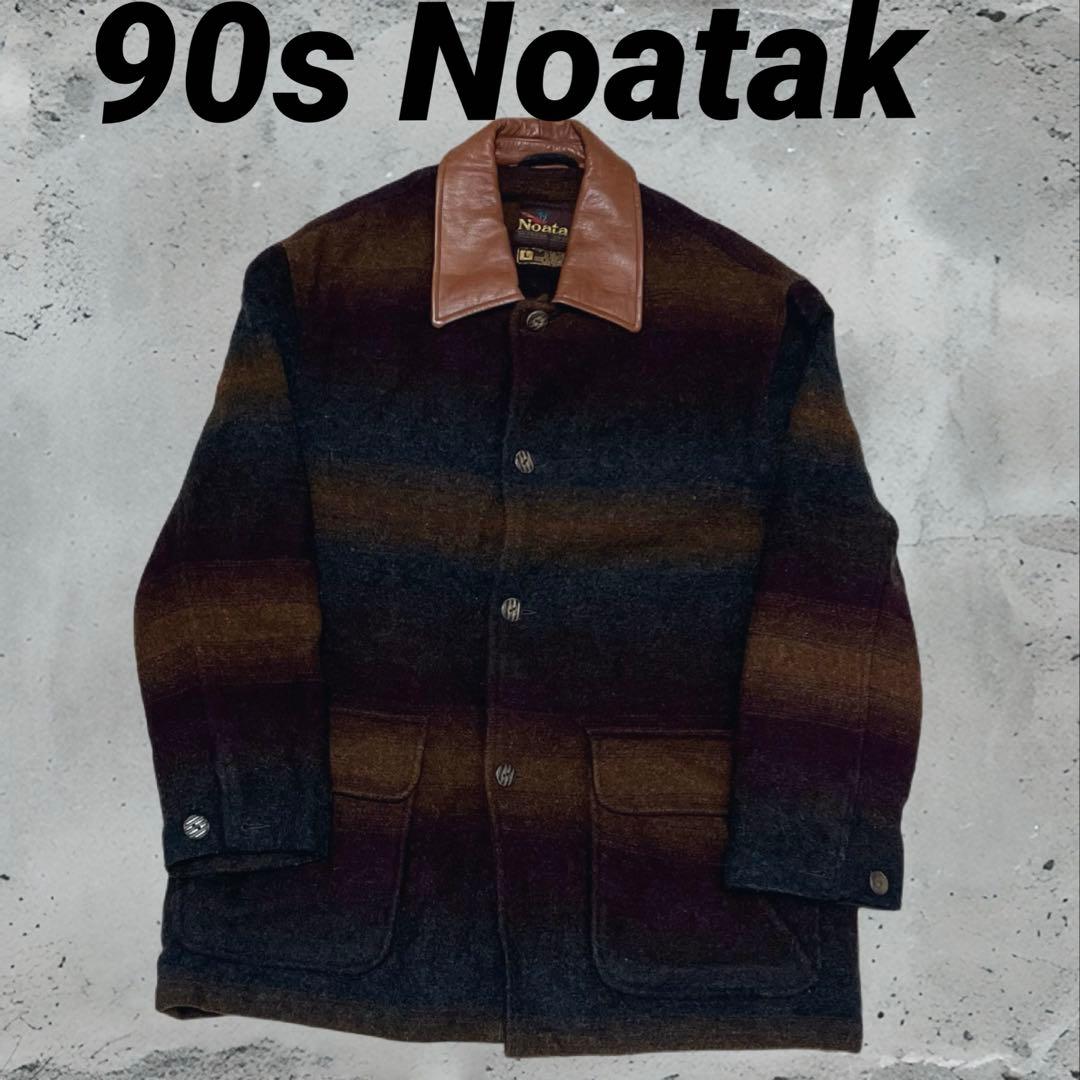 90s Noatak vintageウール　カバーオール レザー襟　Lサイズ
