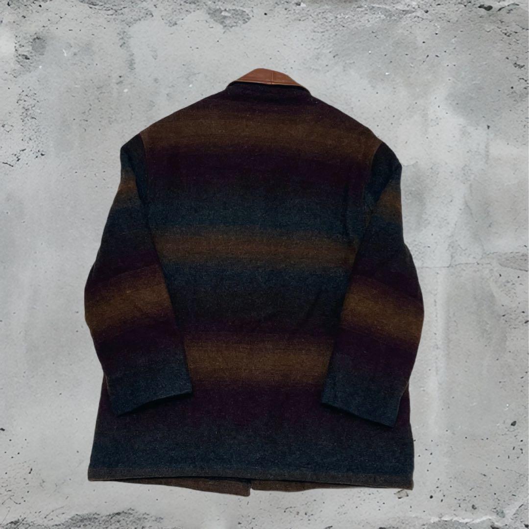 90s Noatak vintageウール　カバーオール レザー襟　Lサイズ