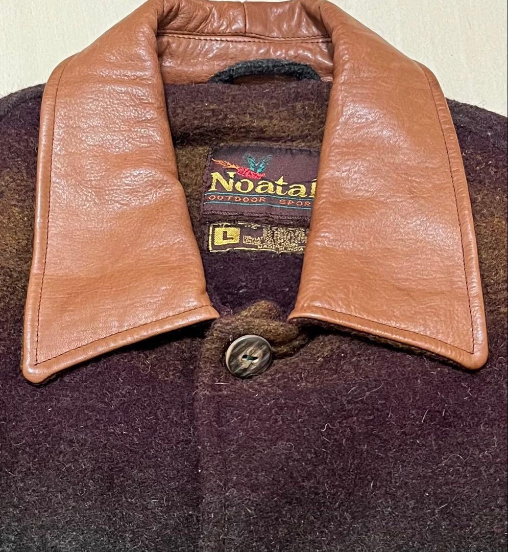 90s Noatak vintageウール　カバーオール レザー襟　Lサイズ
