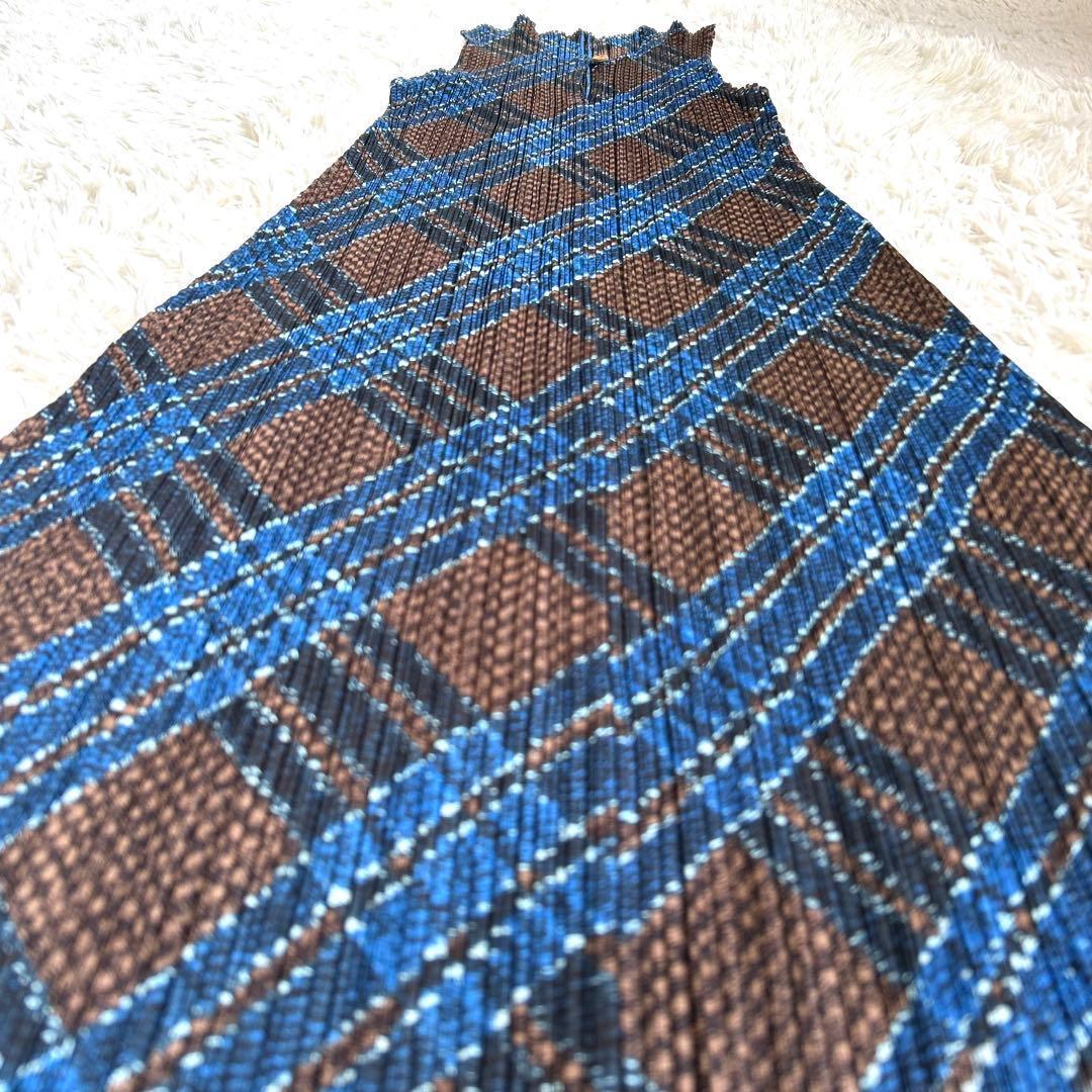 【美品】レアカラー プリーツプリーズ マキシ丈 ワンピース チェック 3 L