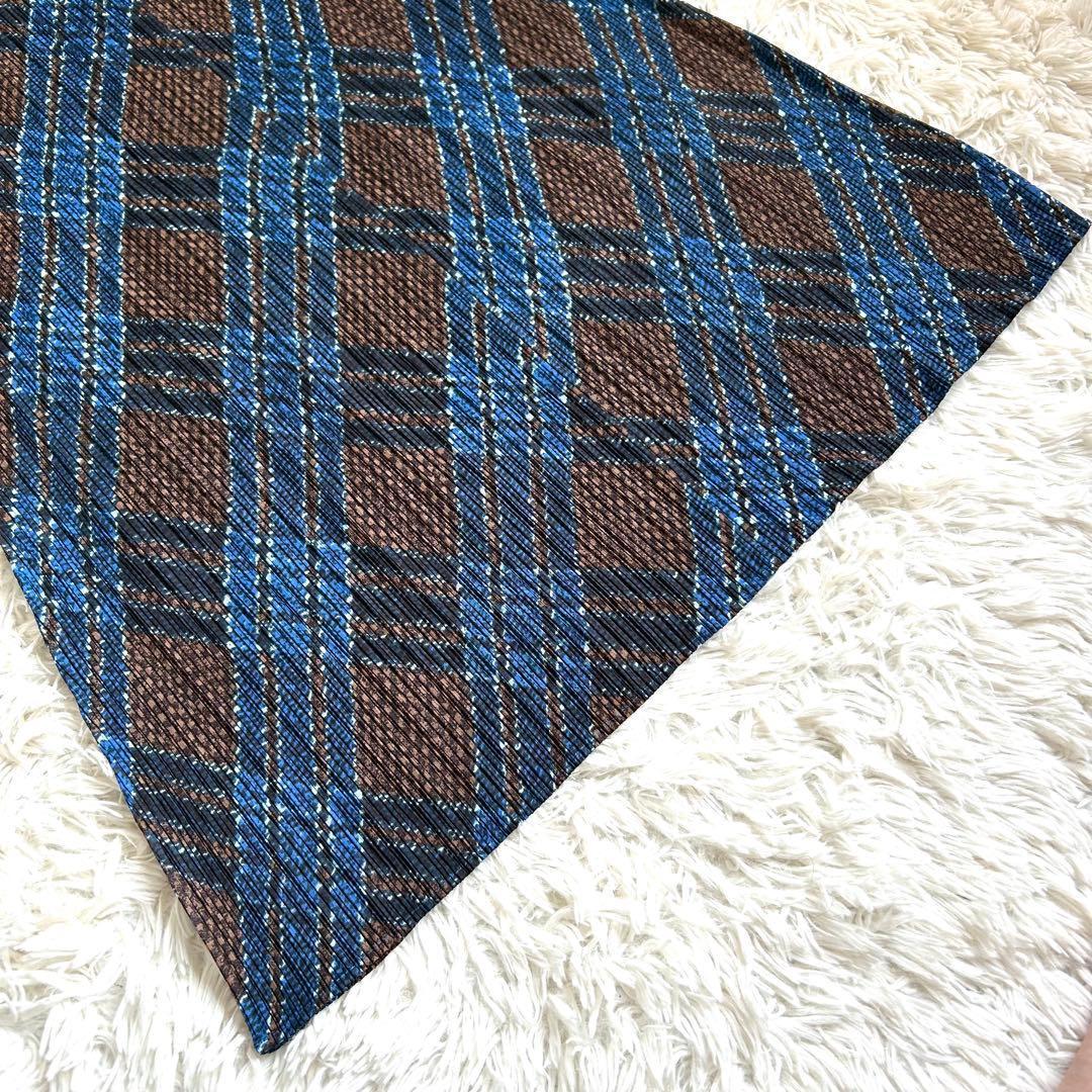 【美品】レアカラー プリーツプリーズ マキシ丈 ワンピース チェック 3 L