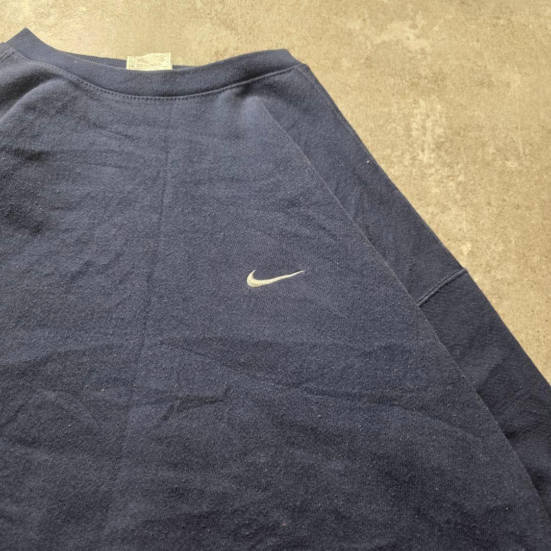 90sUSA製NIKEナイキスウェットトレーナーワンポイント肉厚フェードナスコン