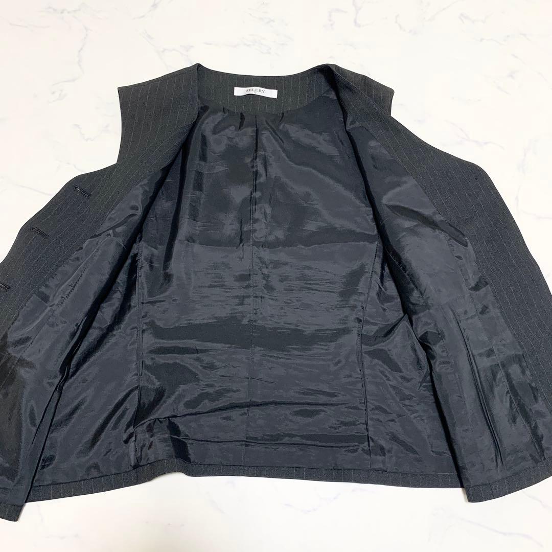 【洗える　特大4L！】セロリー　3ピースセットアップ　高級事務服　ストライプ