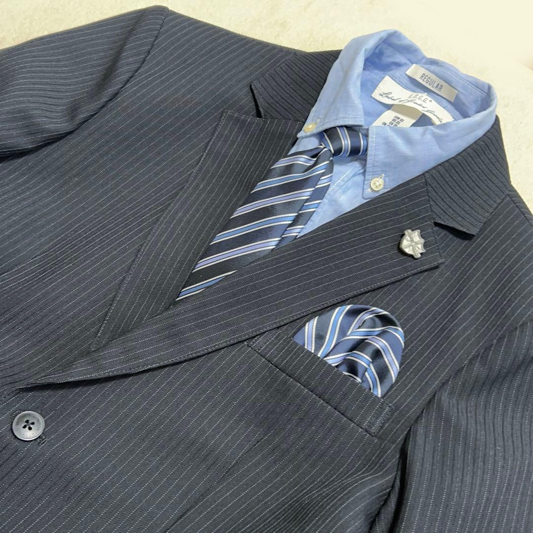 美品　ミチコロンドン　スーツセット　165cm 男の子　ブラック　ストライプ　黒