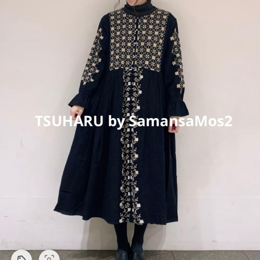 新品タグ付き✨ツハルバイサマンサモスモス 刺繍タックワンピース インド綿 長袖