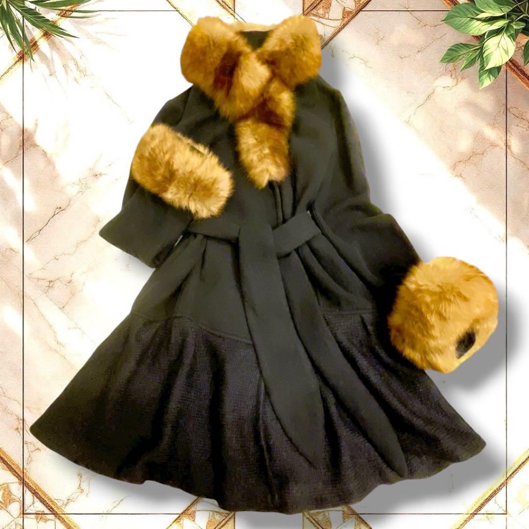YUKI TORII ロングコート　ベルト　キッドモヘヤ　フォックス　濃紺　M