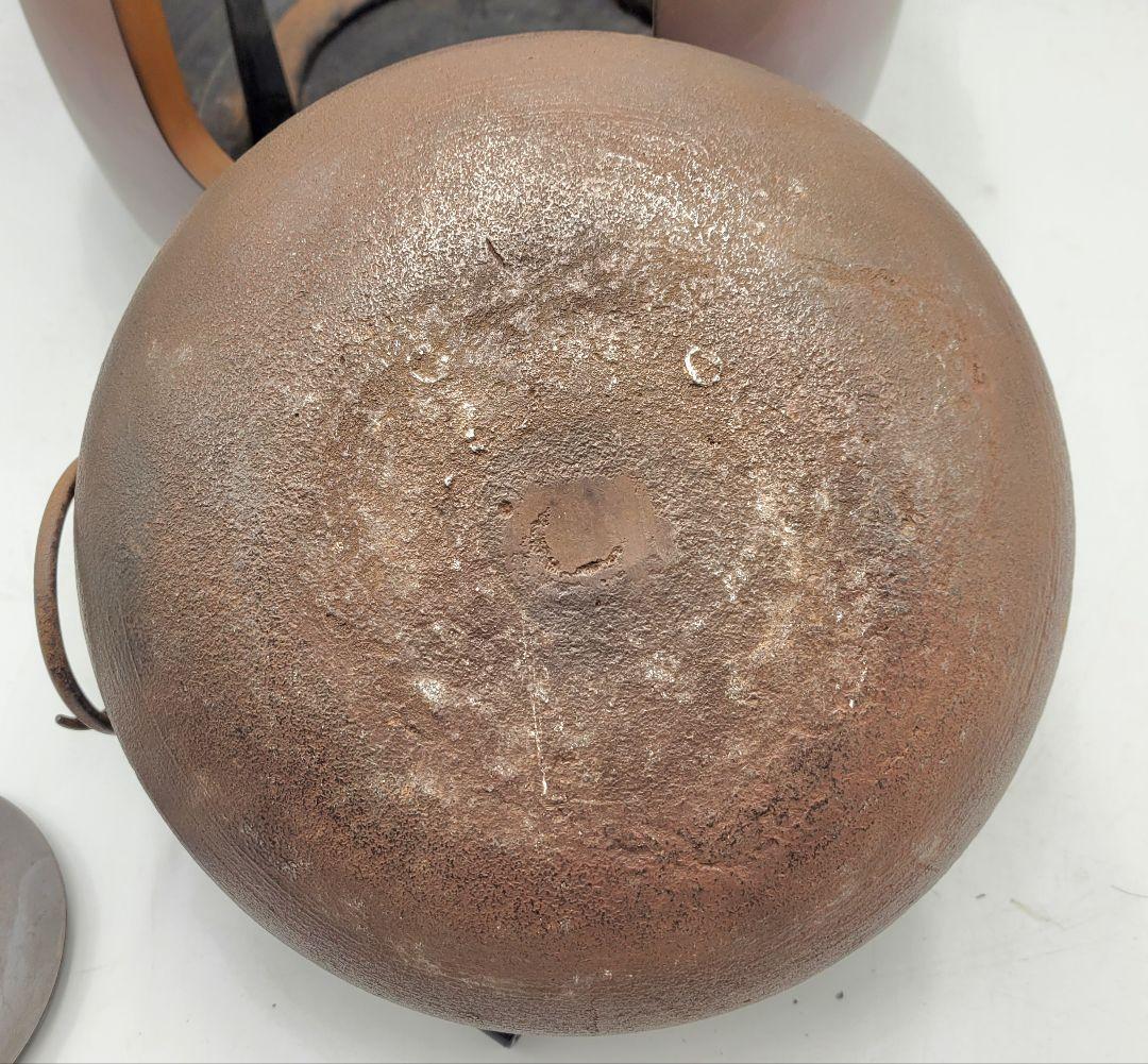 唐金　面取り道安風炉　釜　五徳のセット　未使用　箱無し　茶道具　骨董品、美術品