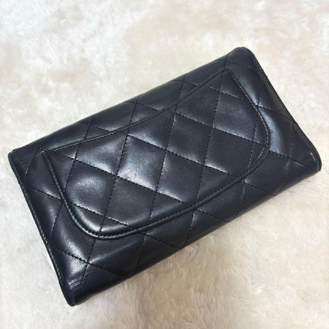 CHANEL シャネル 三つ折り長財布 マトラッセ ラムスキン ブラック