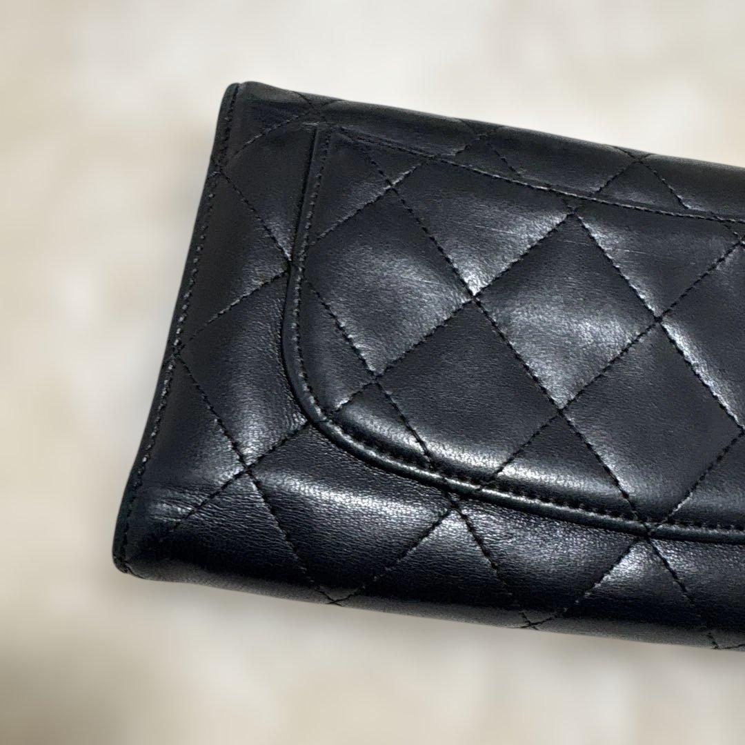 CHANEL シャネル 三つ折り長財布 マトラッセ ラムスキン ブラック