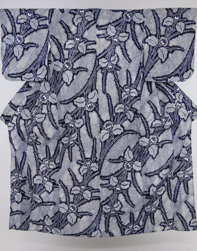 絞り浴衣＊夏着物＊菖蒲の花模様＊普段着として♪木綿着物◆5UA10