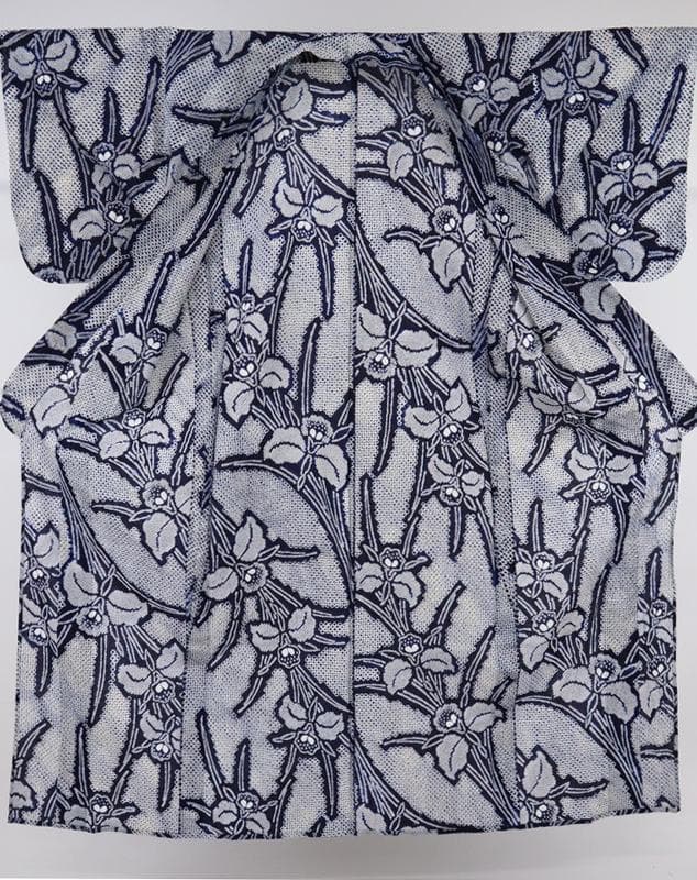 絞り浴衣＊夏着物＊菖蒲の花模様＊普段着として♪木綿着物◆5UA10