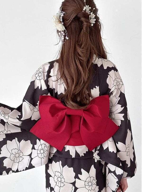 画像の帯＋おまかせ帯締めつき◆ノー皺加工最高級カルキュロ◆古都薫る江戸黒花浴衣◆