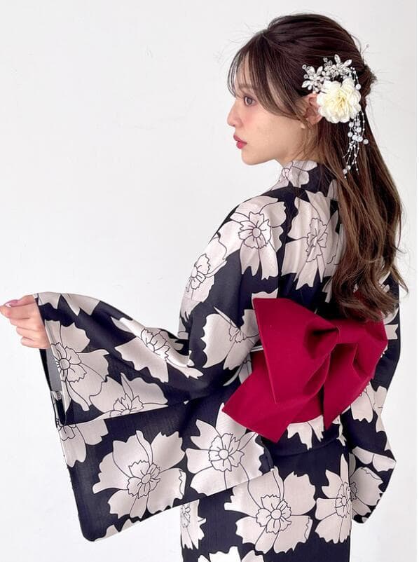 画像の帯＋おまかせ帯締めつき◆ノー皺加工最高級カルキュロ◆古都薫る江戸黒花浴衣◆