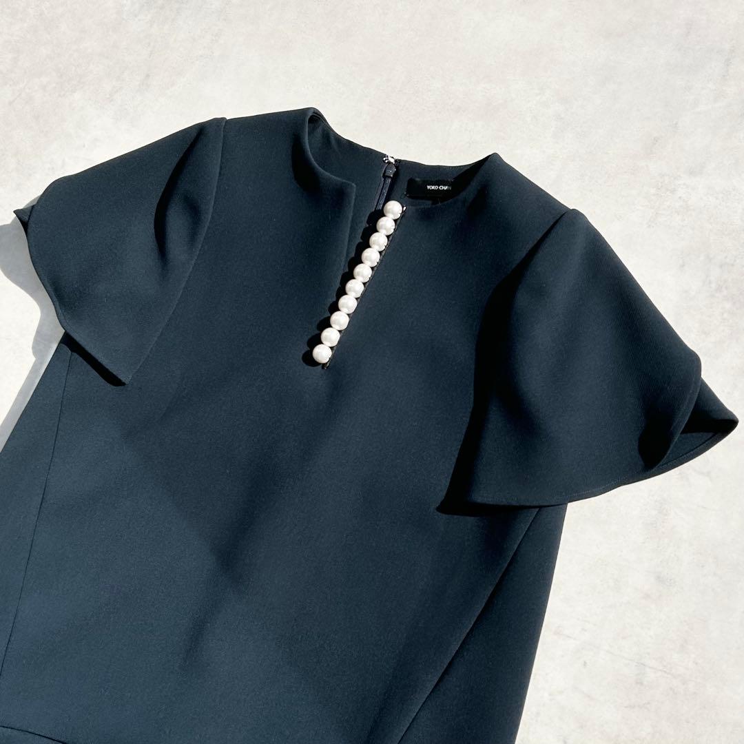 ♡極美品♡ ヨーコチャン　フレアスリーブパールドレス　ネイビー　21年製