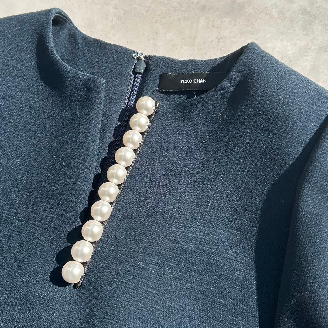 ♡極美品♡ ヨーコチャン　フレアスリーブパールドレス　ネイビー　21年製