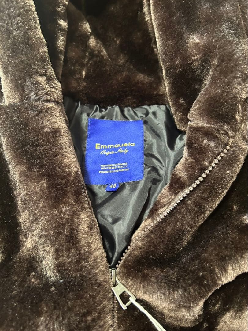 Emmauela✨ミンクカシミヤ混・毛皮ファーベスト イタリアフード付 L/48