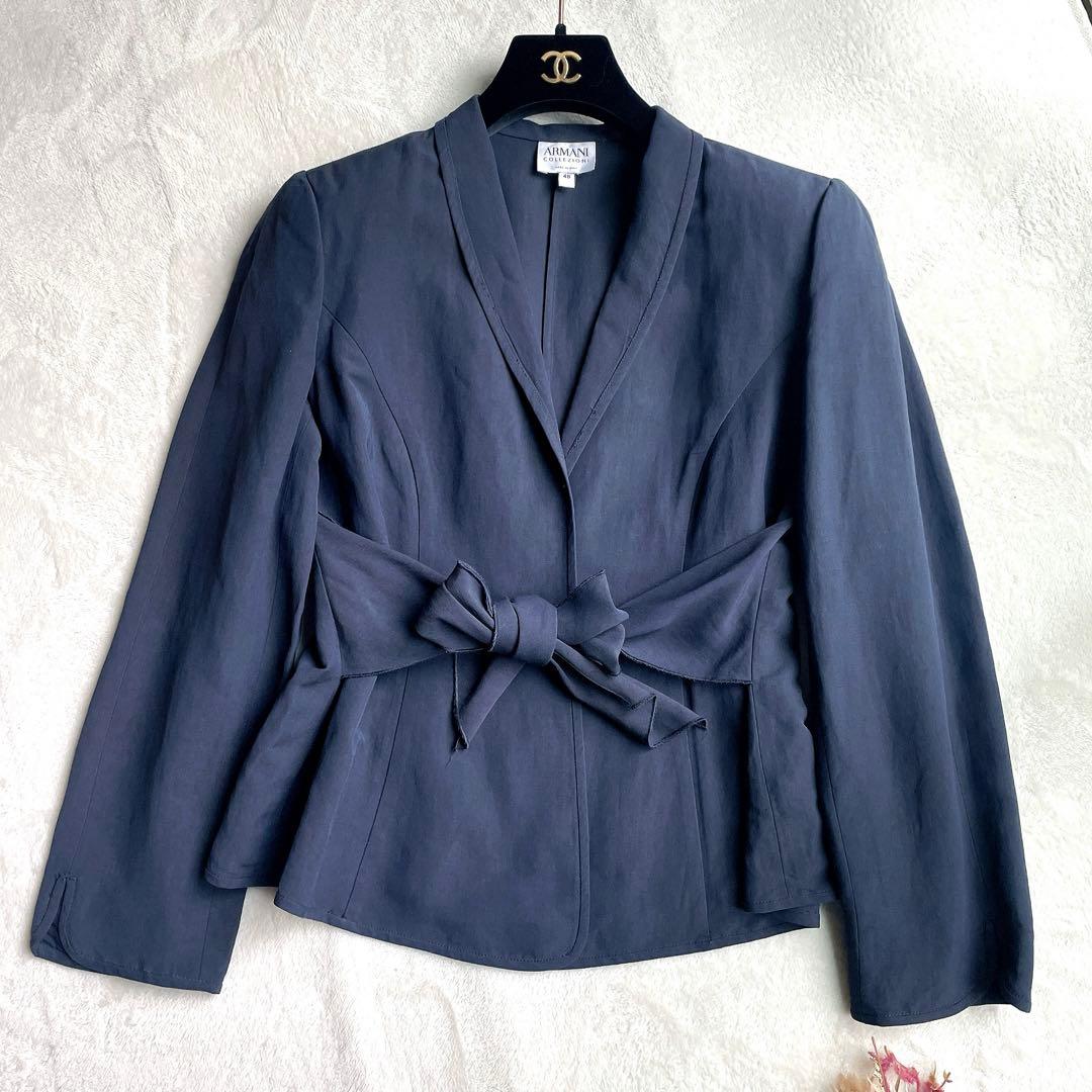 ARMANI COLLEZIONI リネン混 ネイビー スカート スーツ 48