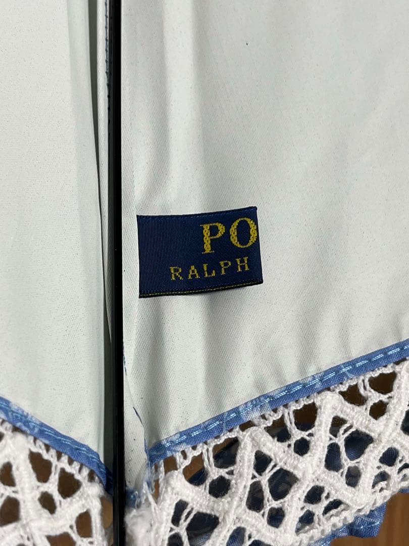 美品！！　ポロラルフローレン　楽折　遮光　晴雨兼用傘　水色花柄フリル日傘