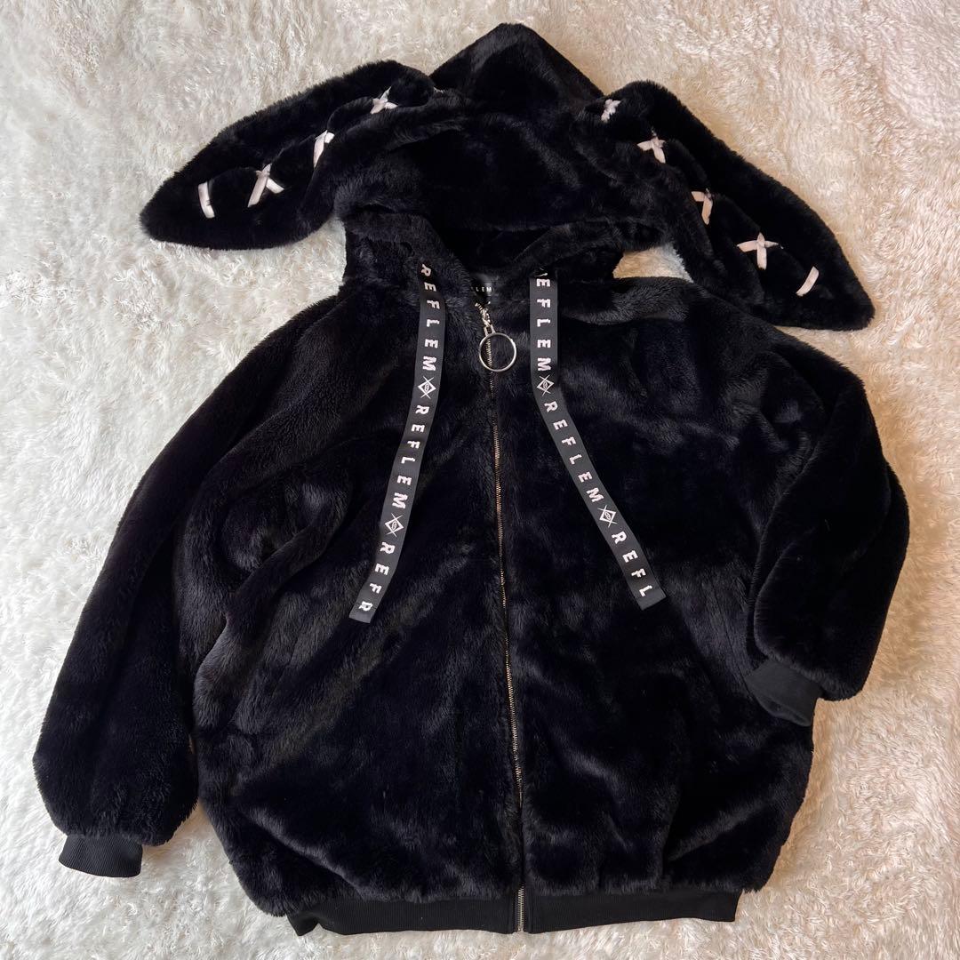 REFLEM うさ耳BIGファーパーカー ブラック