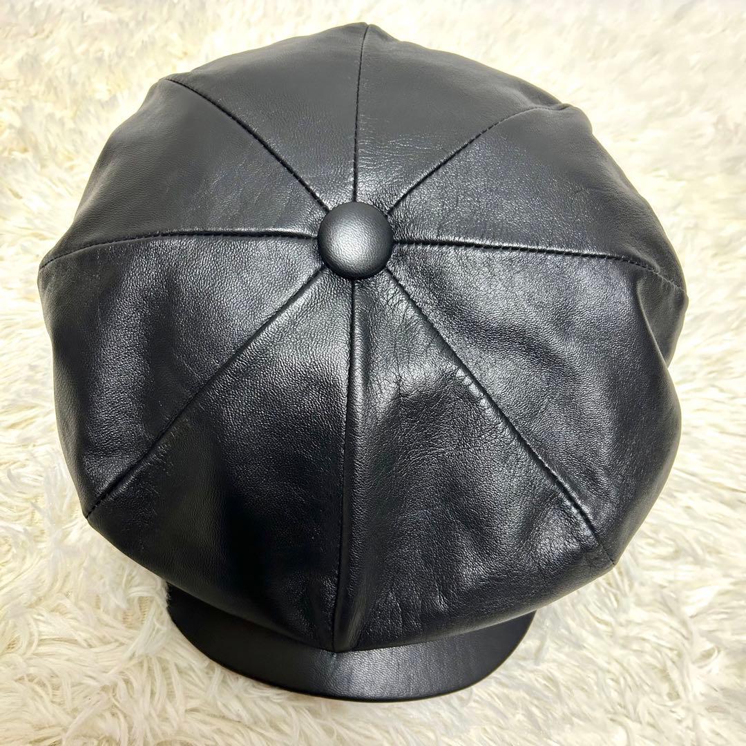 美品　newyork hat ラムスキン　ビッグアップル　キャスケット　本革　黒