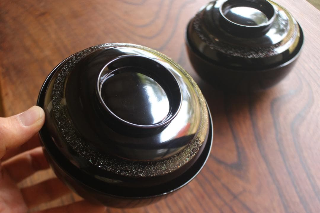 時代逸品！塗分け螺鈿黒漆に風情ある見返小槌蒔絵のお椀2点（検輪島塗蒔絵椀雑煮椀