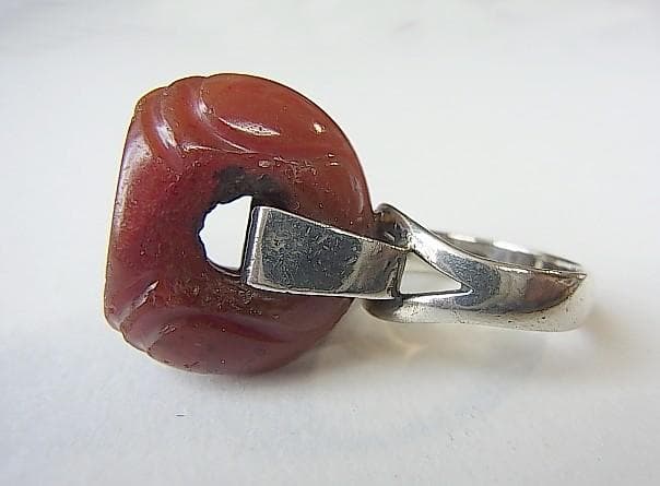 ★Q2402★13号 シルバー銀リング (A56) 古代　瑪瑙　印章　指輪