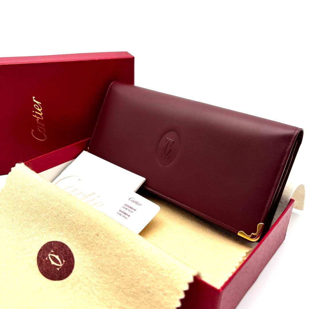 未使用保管品 カルティエ 長財布 マストライン レザー ロゴ 箱付 ボルドー