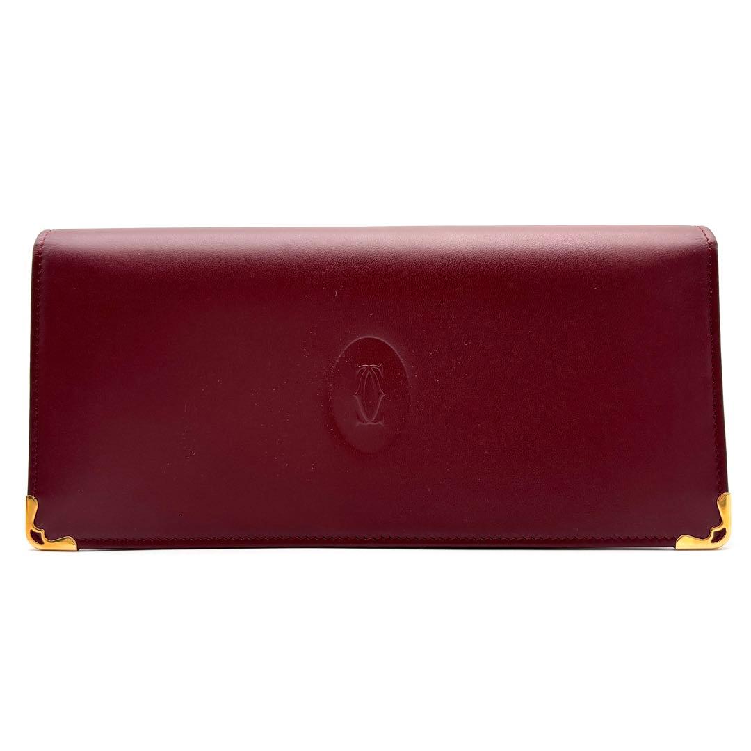 未使用保管品 カルティエ 長財布 マストライン レザー ロゴ 箱付 ボルドー