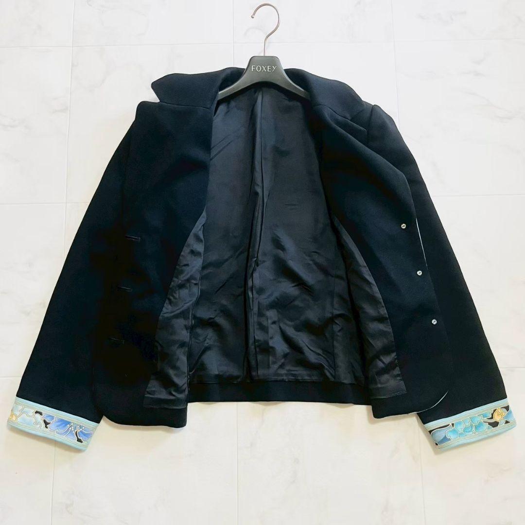 美品✨レオナール 大きいサイズ フラワートリムデザイン テーラードジャケット 黒