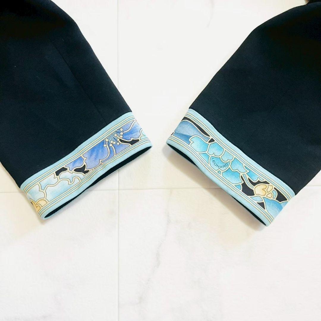 美品✨レオナール 大きいサイズ フラワートリムデザイン テーラードジャケット 黒