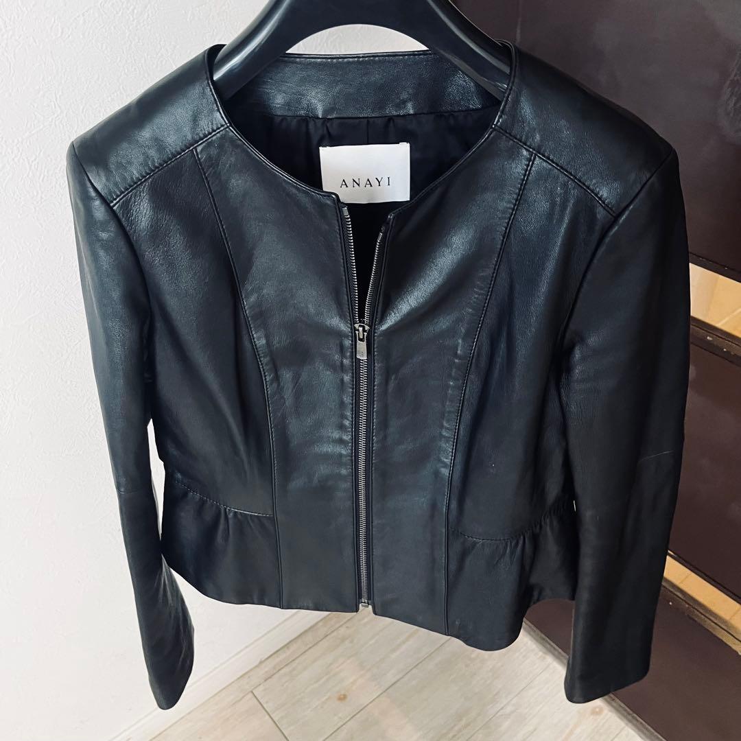 新品☆ ANAYI ラムレザー ぺプラムジャケット/セオリー、23区、ロペ