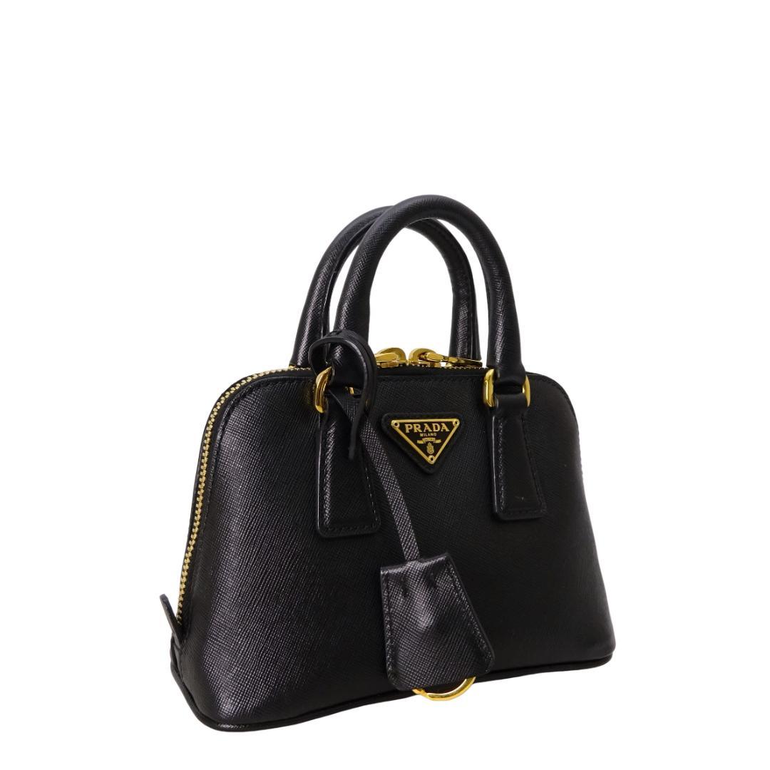 本物 美品 ■プラダ■ミニハンドバッグ 三角ロゴ ブラック サフィアーノ レザー