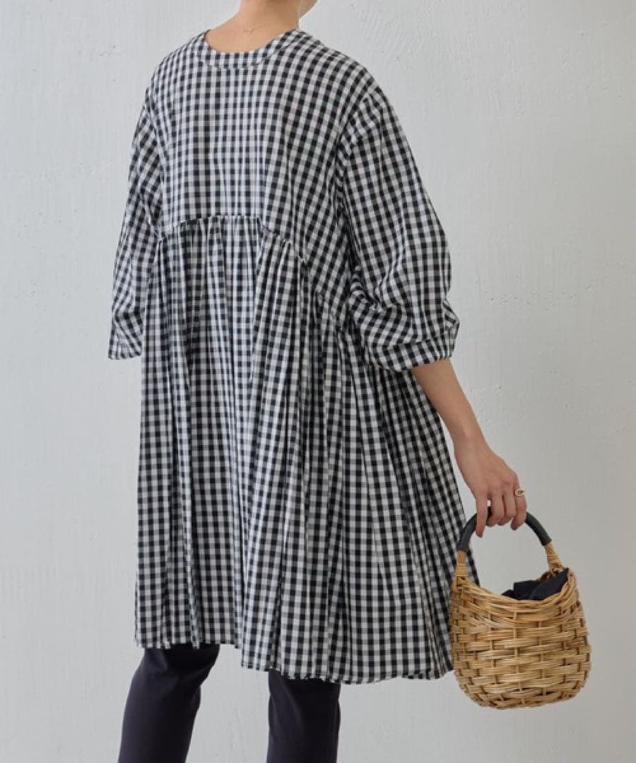 ✨極美品✨ビアズリー　先染め　ギャザーチュニック　ギンガムチェック　綿100%