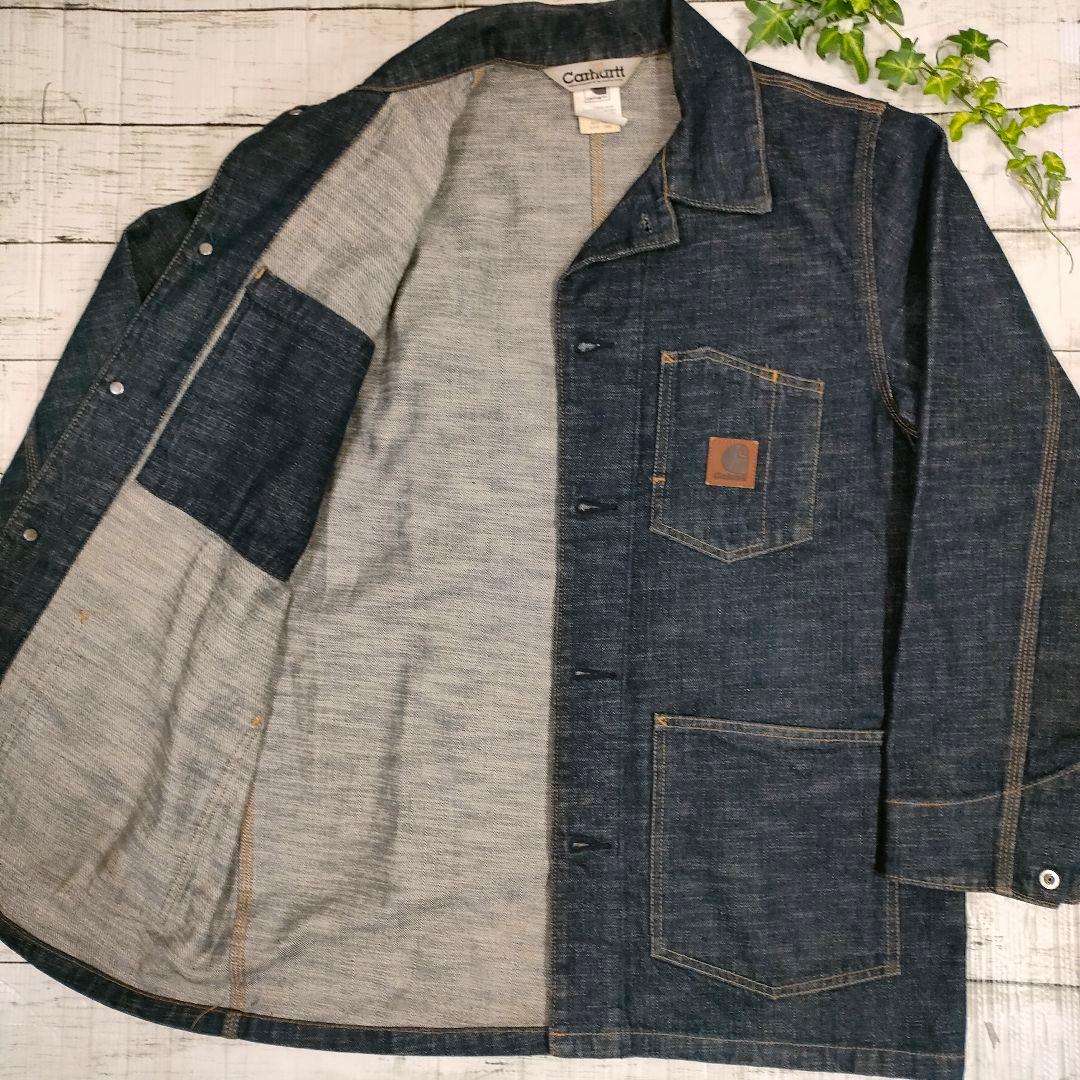 【美品】Carhartt◆デニムカバーオール◆M/ダークインディゴ◆レザーパッチ