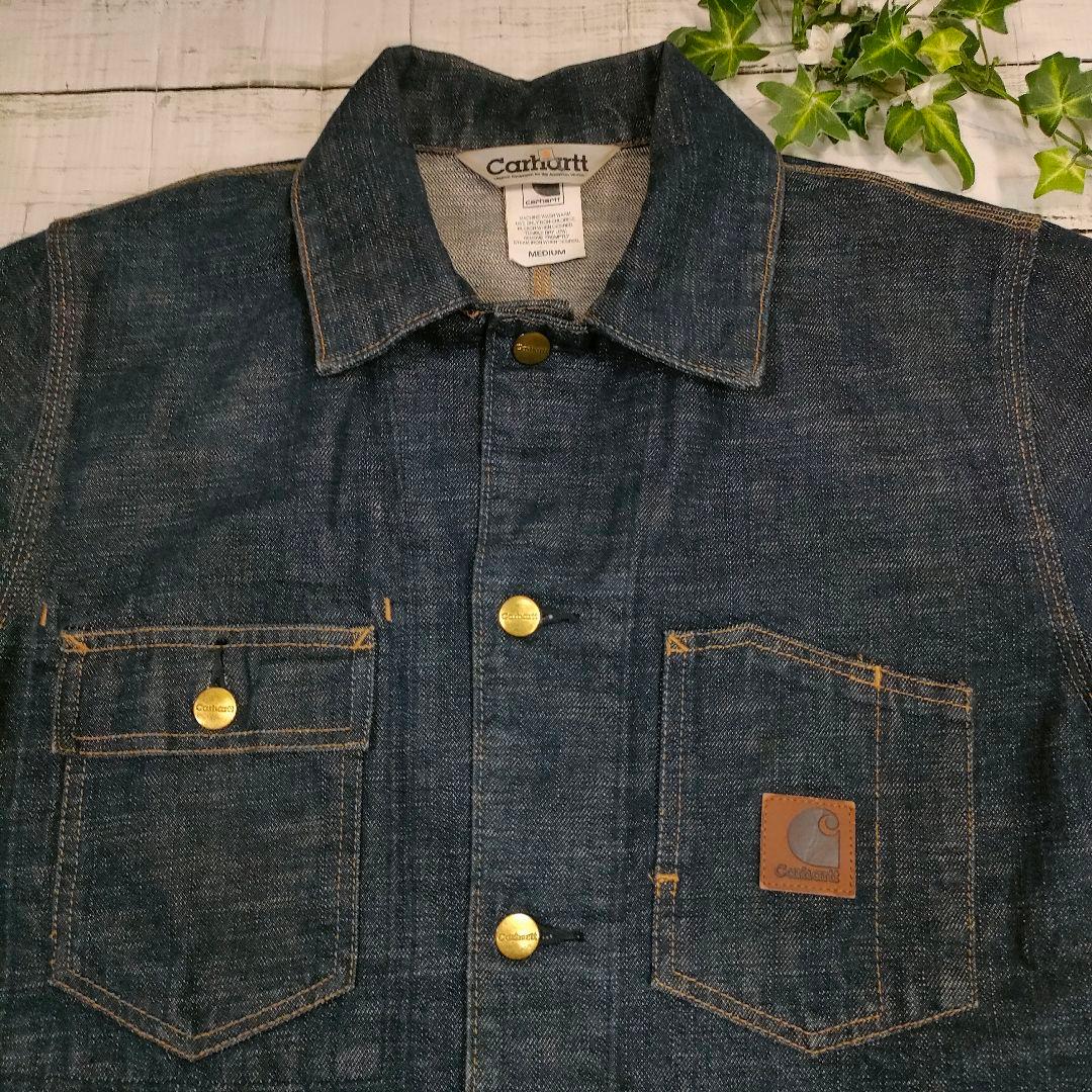 【美品】Carhartt◆デニムカバーオール◆M/ダークインディゴ◆レザーパッチ