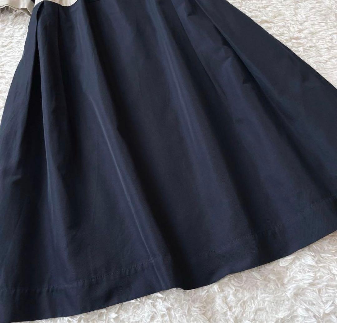S Max Mara　バイカラーフレアワンピース　ハリ光沢　XLサイズ　ネイビー