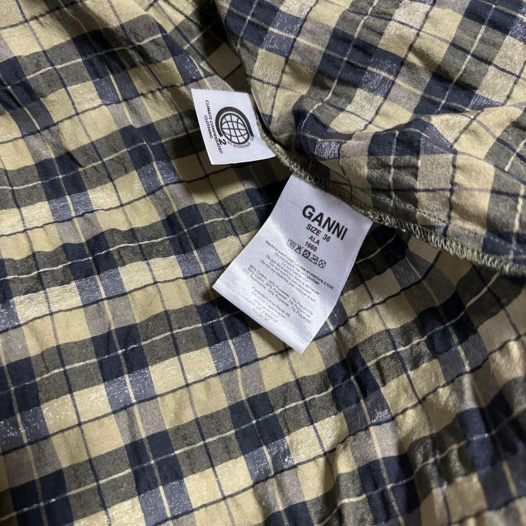 GANNI チェック柄 ロングワンピース 長袖