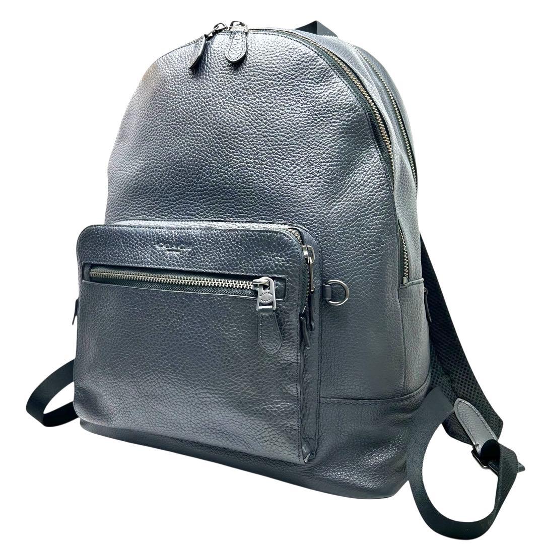 美品 COACH コーチ リュック バッグパック 2層式 レザー グレー　 A4