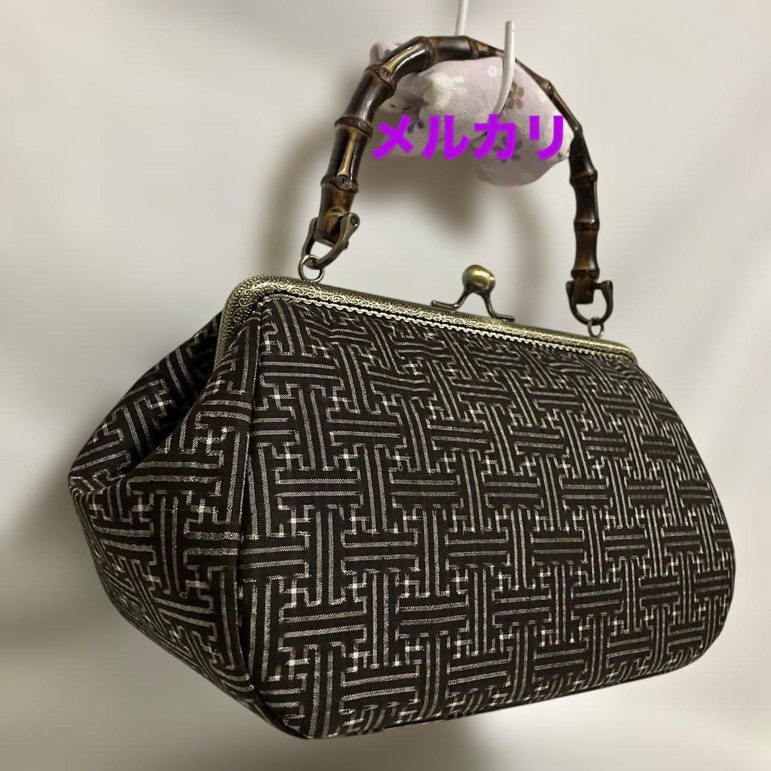 大島紬　龍郷　秋名バラ　8玉　がま口バッグ　ハンドメイド　着物バッグ