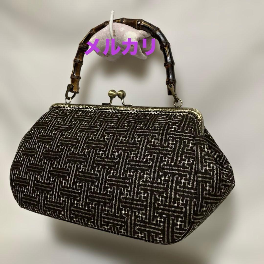 大島紬　龍郷　秋名バラ　8玉　がま口バッグ　ハンドメイド　着物バッグ