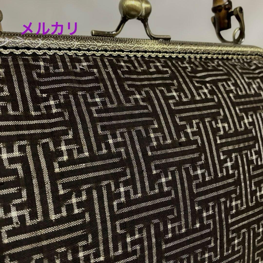 大島紬　龍郷　秋名バラ　8玉　がま口バッグ　ハンドメイド　着物バッグ