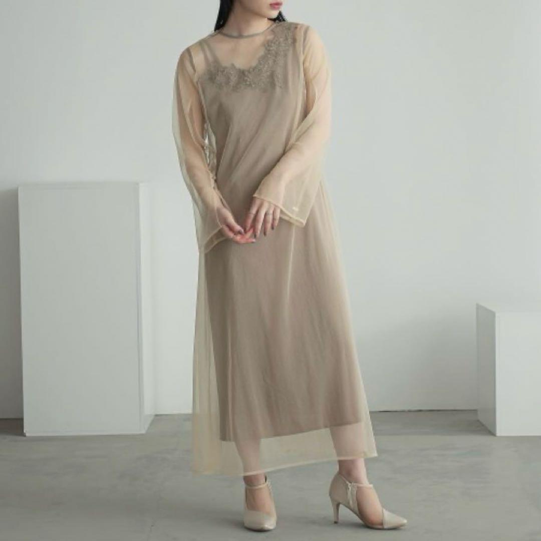 【2Way・大きいサイズ 3L】　カラルス　パーティードレス　刺繍　チュール