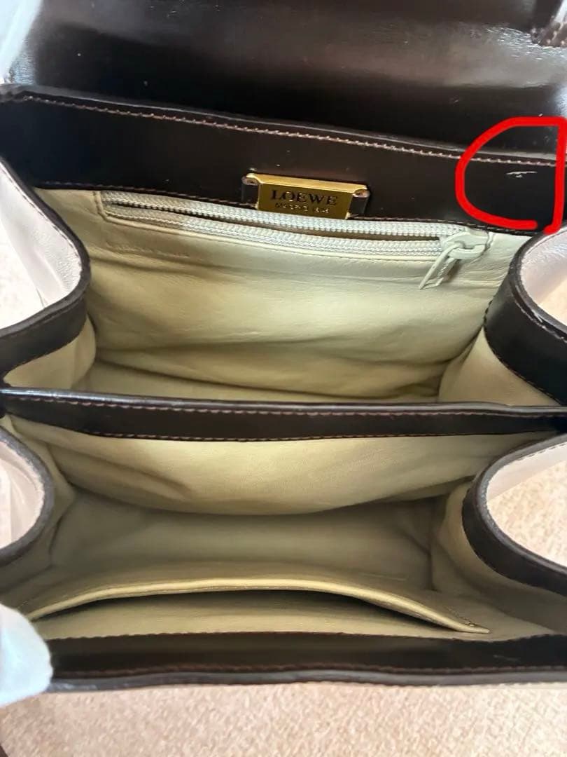 ロエベ　ダークブラウン レザー ハンドバッグ