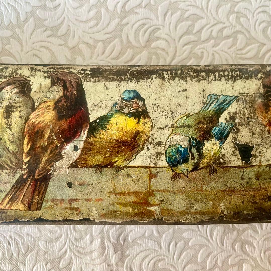 パピエマシェ小鳥柄ペンケース 筆箱　フランスアンティーク 雀　スズメ　バード