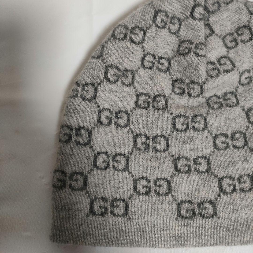 GUCCI　グッチ　ニット帽　GG柄　カシミヤ100%