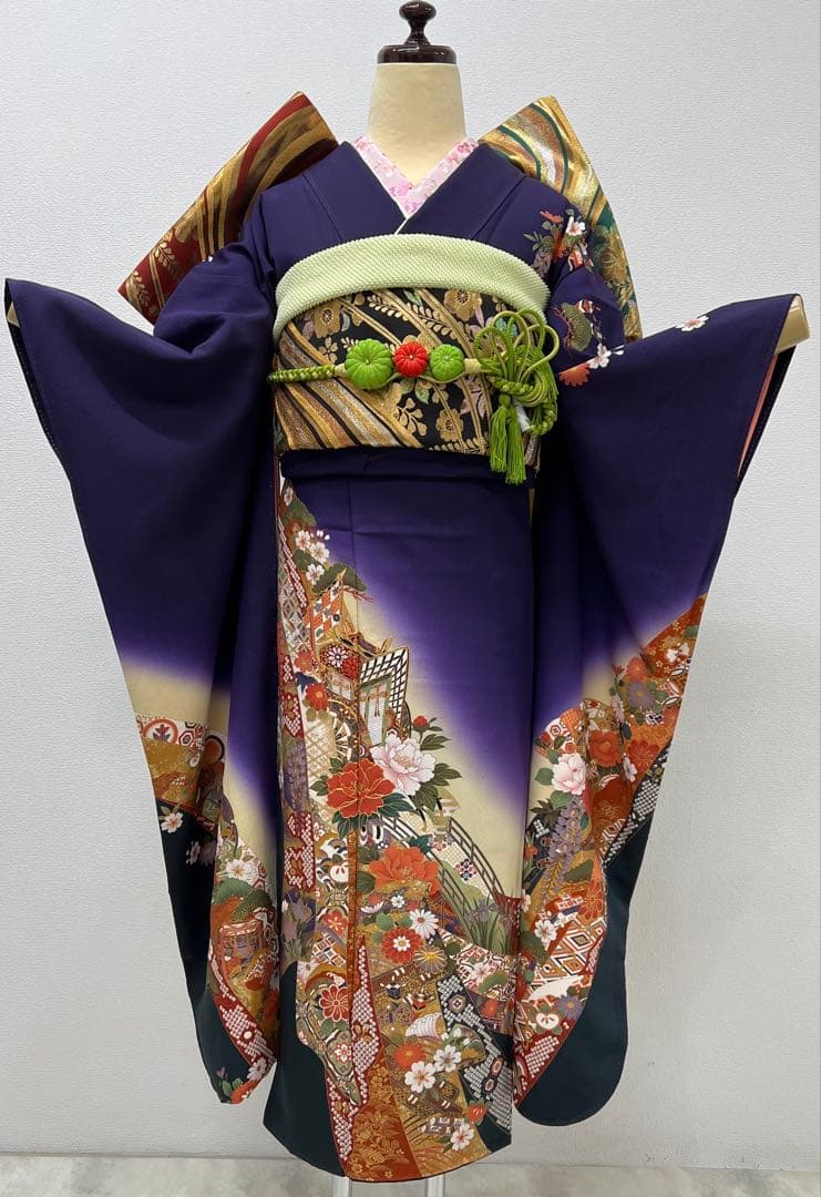 振り袖　フルセット　長襦袢付　成人式　金彩加工　刺繍入り　全通袋帯　727