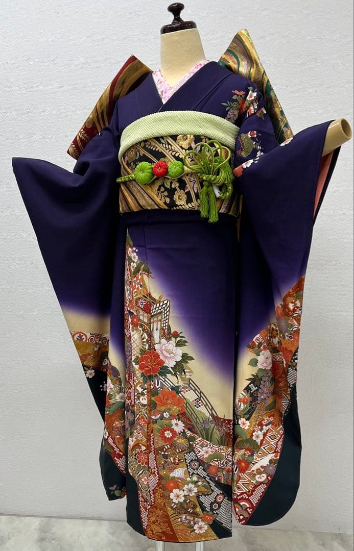 振り袖　フルセット　長襦袢付　成人式　金彩加工　刺繍入り　全通袋帯　727