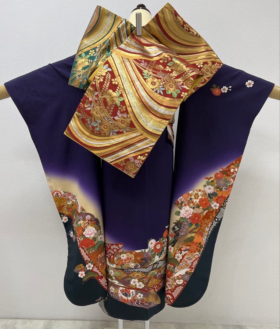 振り袖　フルセット　長襦袢付　成人式　金彩加工　刺繍入り　全通袋帯　727